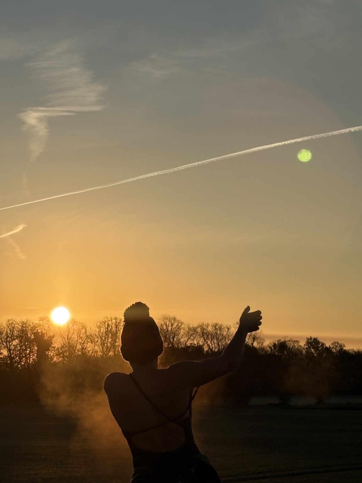 Swimmer greeting the golden morning sun